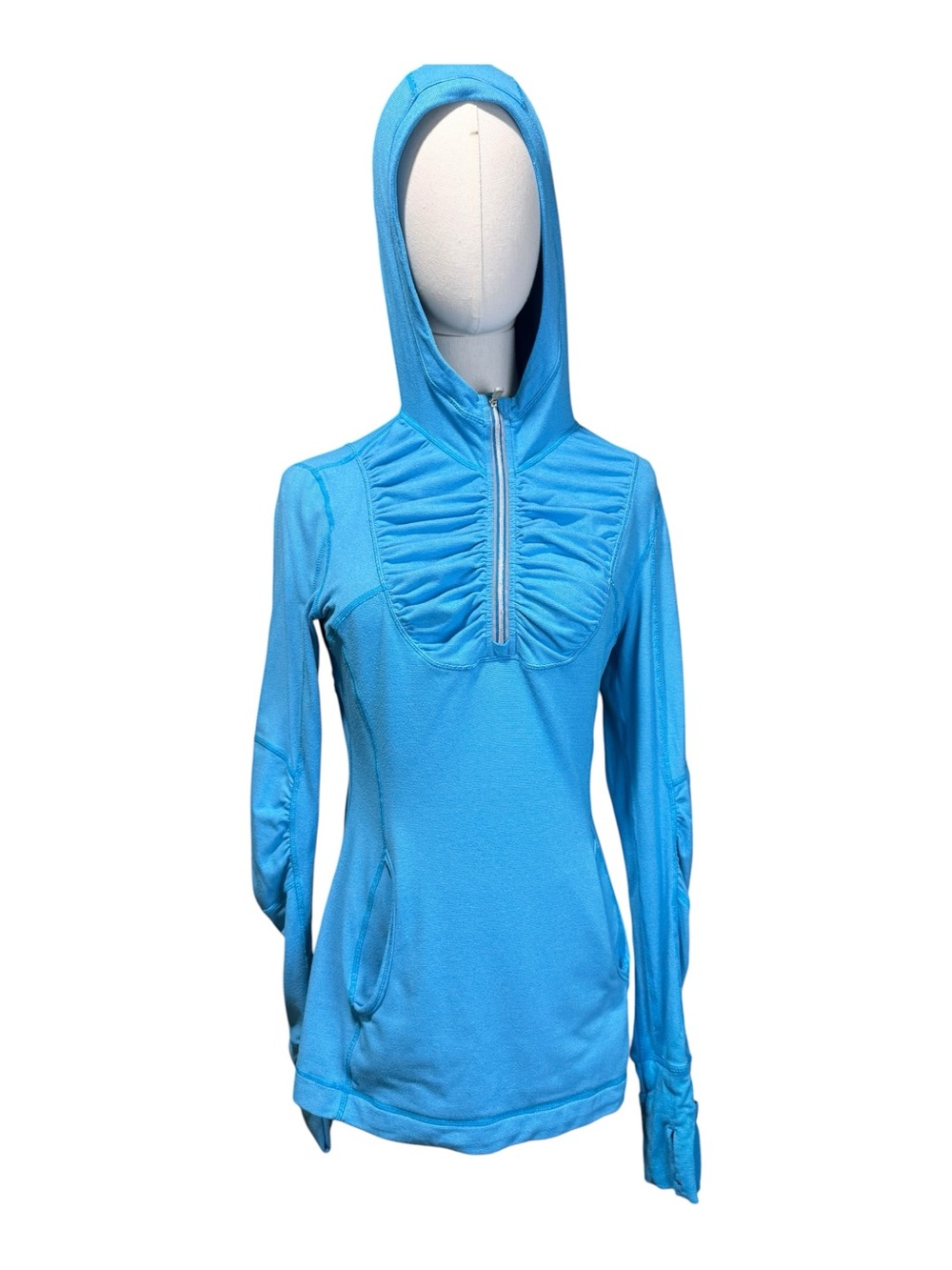 Lululemon Run Alpine Pullover Hoodie Half Zip Ruched Ponytail Hole Scuba Blue 8